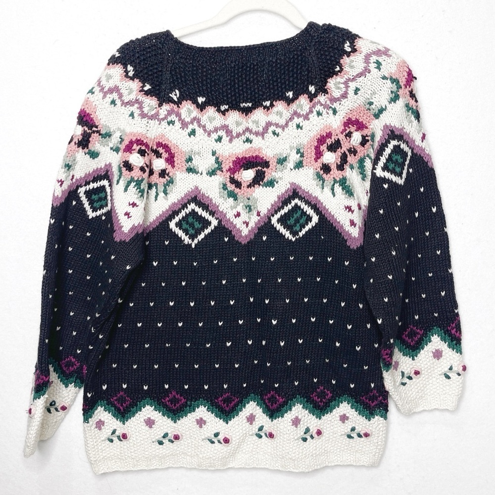 Cullinane Vtg 80s Grandma Floral Cottagecore Sweater Hand-Knit Medium Coquette - Picture 2 of 7